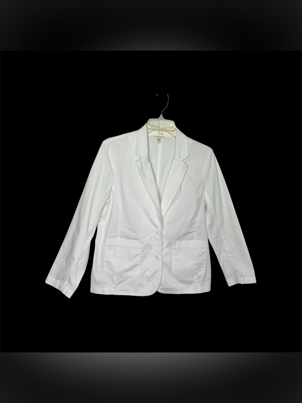 Eileen Fisher White Notch Collar Blazer Button Closure Dual Patch Pockets